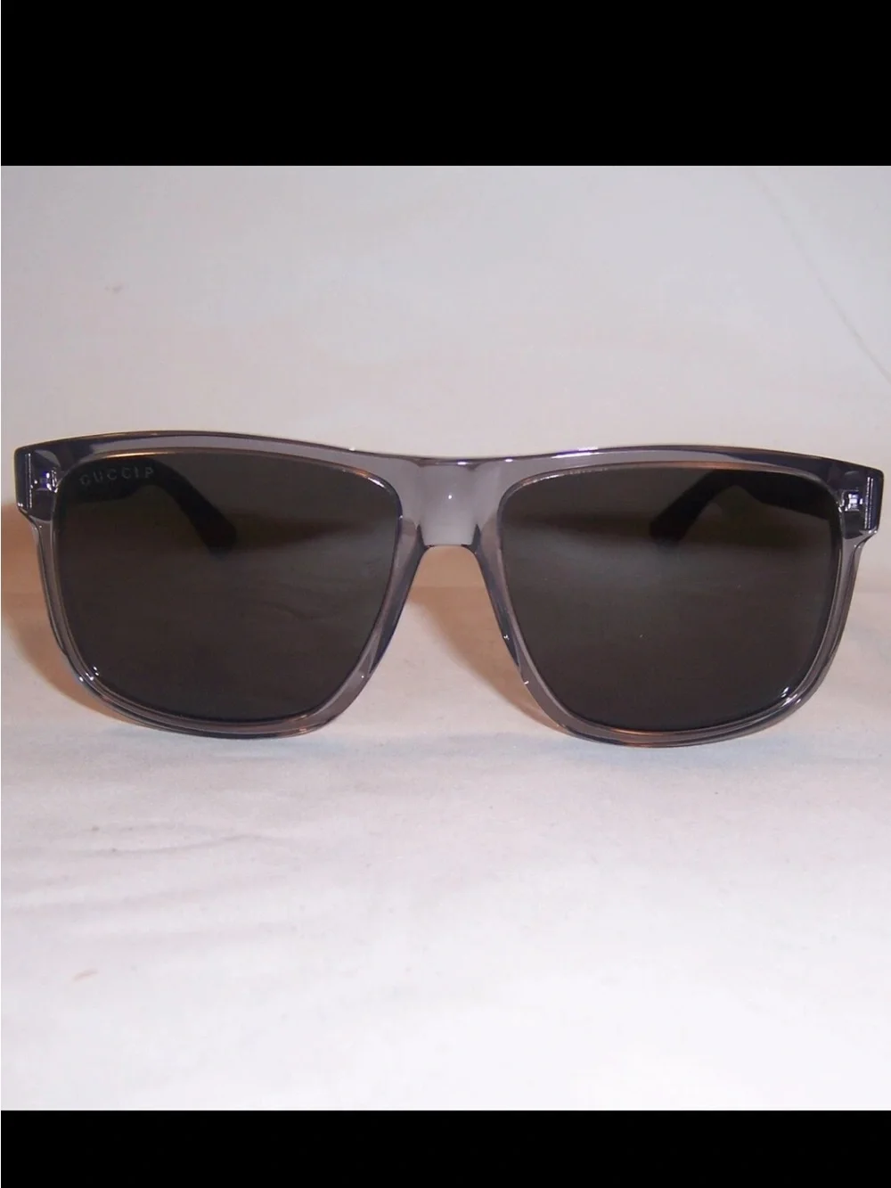 Gucci Gray Frame Black Lens Sunglasses with Signature Stripe